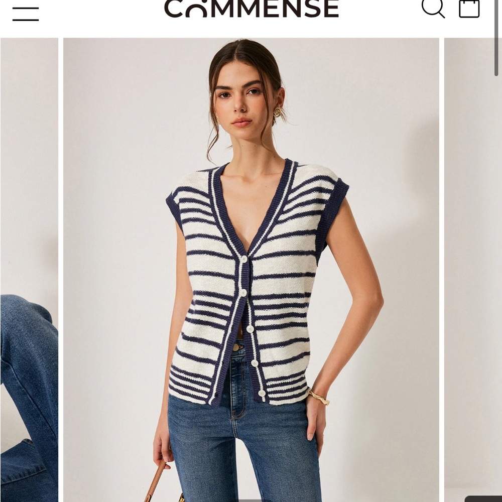 BRAND NEW Commense Blue and White Striped Cardigan Sweater